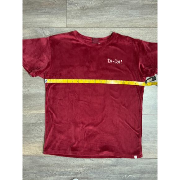 Sovereign Code LA Juniors Women Small Velour Wine TA-DA! Embroidered Top Retro - Picture 7 of 8